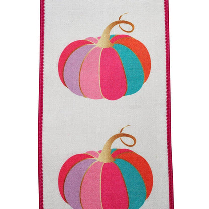 4 Inch By 10 Yard Fuchsia And White Pumpkin Fashion Dream Wired Ribbon