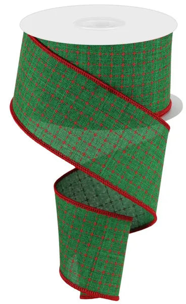 2.5 Inch By 10 Yard Emerald And Red Raised Switched Squares On Royal Ribbon