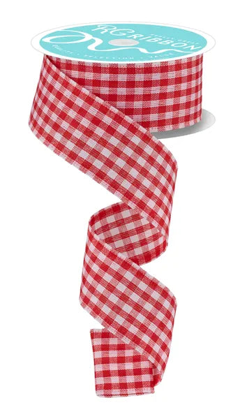 1.5 Inch By 10 Yard Red And White Gingham Check Ribbon