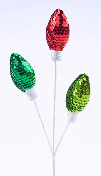 11 Inch Red Emerald Green And Lime Green Styrofoam Sequin Light Bulb Pick
