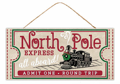 12.5 Inch North Pole Ticket Wood Sign
