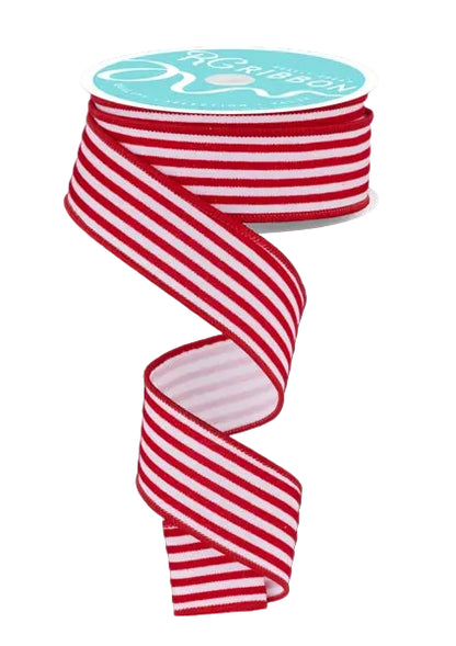 1.5 Inch By 10 Yard Red And White Glitter Velvet Vertical Lines Ribbon