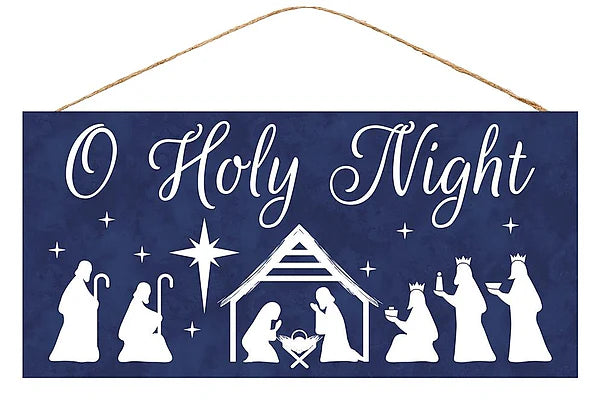 12.5 Inch Navy Blue O Holy Night Wood Sign
