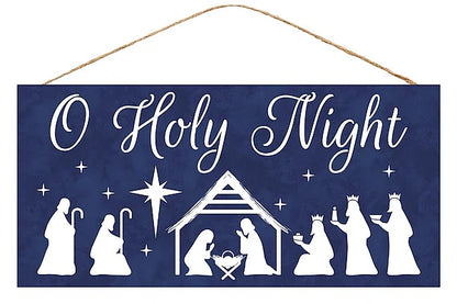 12.5 Inch Navy Blue O Holy Night Wood Sign