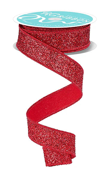 7/8 Inch By 10 Yard Red Laser Glitter Ribbon