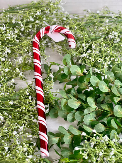 Red White Glittered Candy Cane Ornament