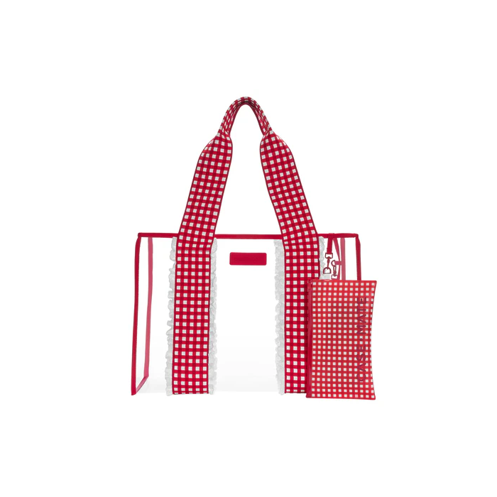 Case Mate Jelly Tote With Phone Pouch Clear Cherry Gingham Eyelet Ruffle