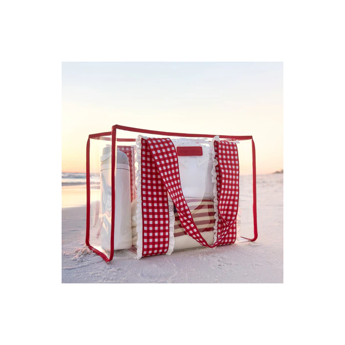 Case Mate Jelly Tote With Phone Pouch Clear Cherry Gingham Eyelet Ruffle