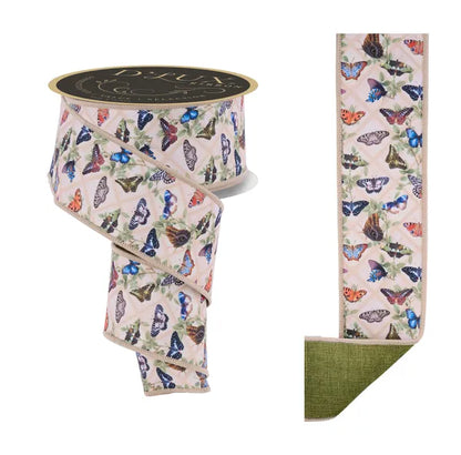 2.5 Inch By 10 Yard Vintage Butterfly Ribbon
