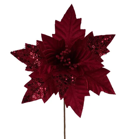 18 Inch Burgundy Velvet Poinsettia Stem