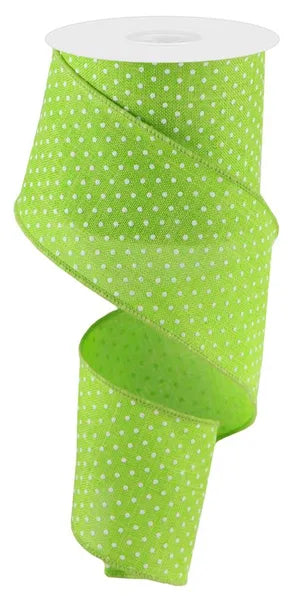 2.5 Inch By 10 Yards Lime Green And White Raised Swiss Dots On Royal Ribbon