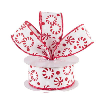 1.5 Inch By 10 Yard Peppermint Christmas Candy Ribbon