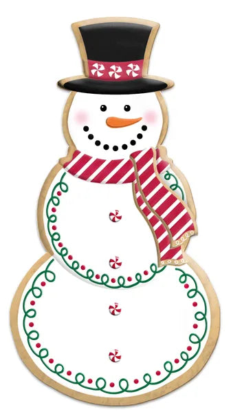 12 Inch Snowman Cookie With Stripe Scarf Metal Sign