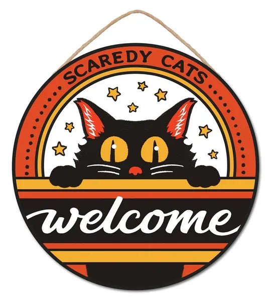 10.5 Inch Orange And Yellow Scaredy Cats Welcome Sign