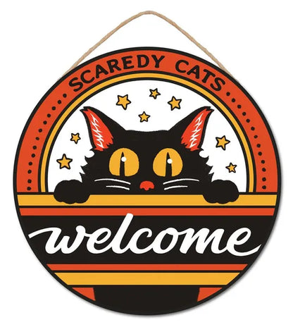 10.5 Inch Orange And Yellow Scaredy Cats Welcome Sign