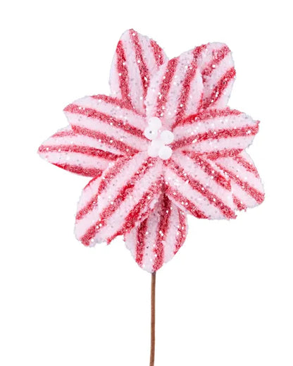 24.75 Inch Red And White Fleece Stripe Poinsettia