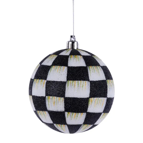 4 Inch Black And White Check Glitter Ornament