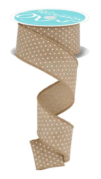 1.5 Inch By 10 Yard Natural And White Raised Swiss Dots On Royal Ribbon