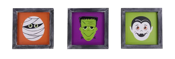 8 Inch Square Wood Halloween Sign Three Styles