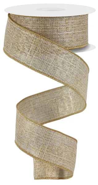 1.5 Inch By 10 Yard Cream And Gold Metallic Royal Burlap Ribbon
