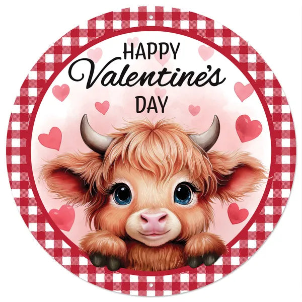 12 Inch Metal Happy Valentine's Day Cow Sign