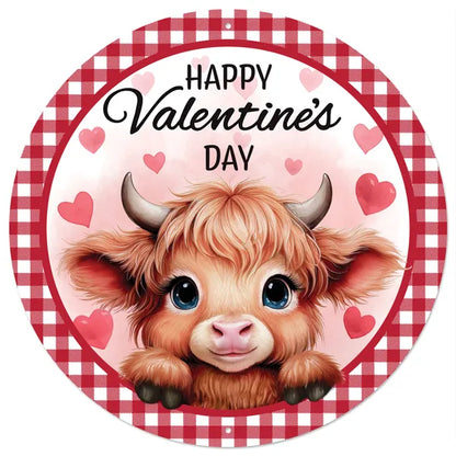 12 Inch Metal Happy Valentine's Day Cow Sign