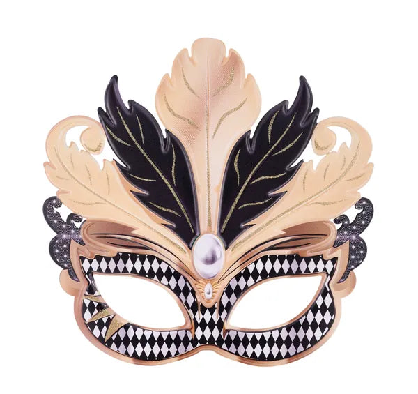 12 Inch Black Gold And White Glitter Harlequin Mask Sign