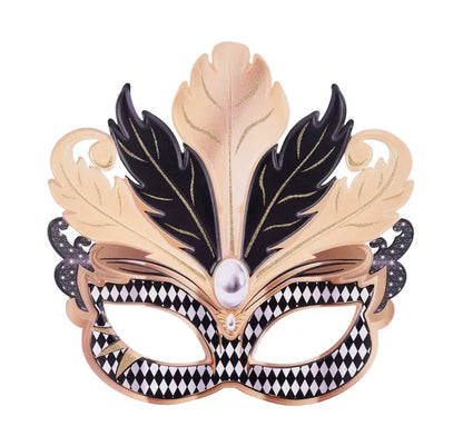 12 Inch Black Gold And White Glitter Harlequin Mask Sign