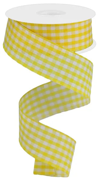 1.5 Inch By 10 Yard Yellow And White Gingham Check Ribbon