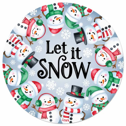 12 Inch Blue Red And Emerald Let It Snow With Snowmen Metal Sign
