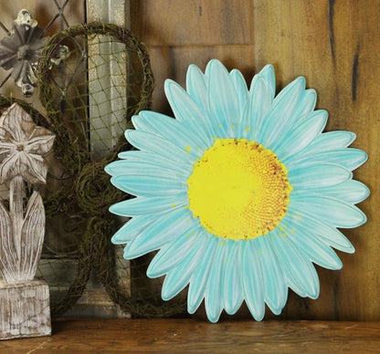 Turquoise Blue Metal Embossed Daisy