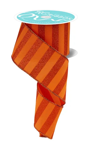 2.5 Inch By 10 Yard Orange Horizontal Glitter Stripes Ribbon