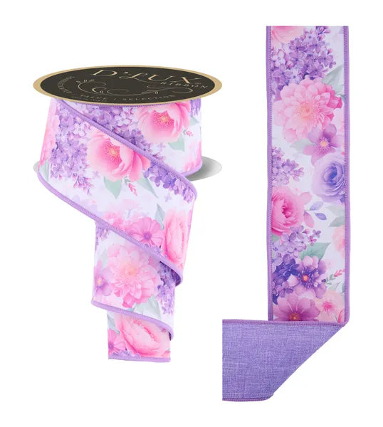 2.5 Inch By 10 Yard Watercolor Florals Ribbon
