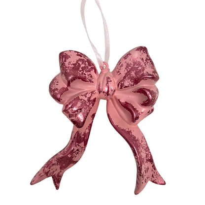 4.25 Inch Pink Plastic Hanging Bow Ornament