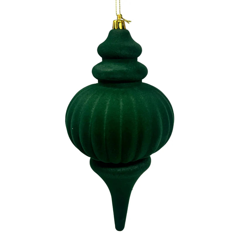 10 Inch Hunter Green Plastic Flocked Finial Ornament