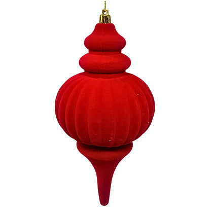 10 Inch Cherry Red Plastic Flocked Finial Ornament