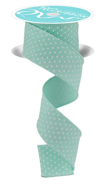 1.5 Inch By 10 Yard Mint Green And White Raised Swiss Dots On Royal Ribbon