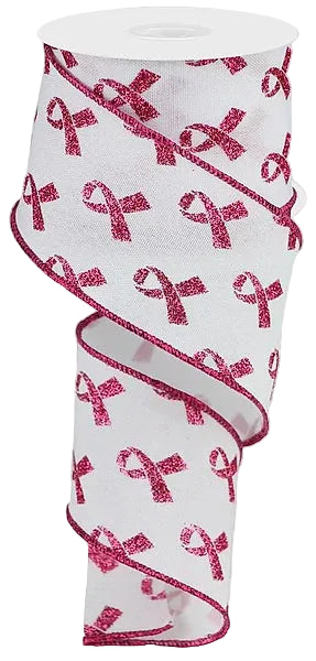 2.5 Inch By 10 Yard Pink Glitter Breast Cancer Ribbon