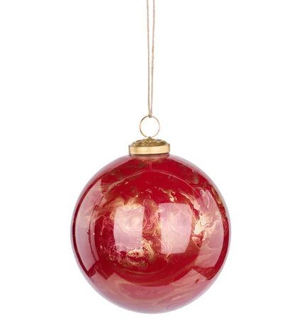 5 Inch Red Gold White Marble Glass Ball Ornament