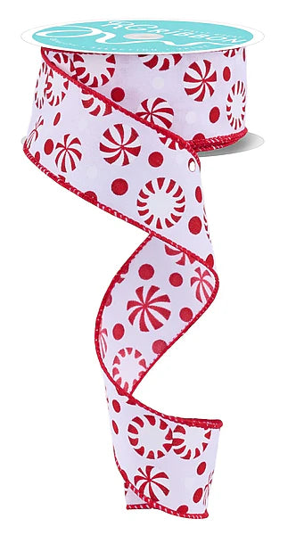 1.5 Inch By 10 Yard Peppermint Christmas Candy Ribbon