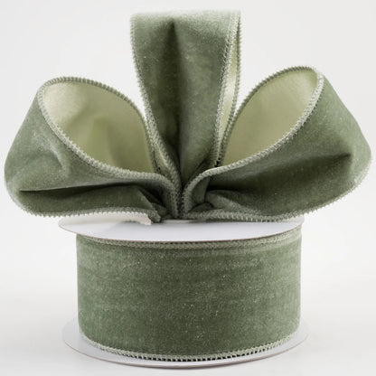 2.5 Inch By 10 Yard Sage Green Velvet With Satin Backing Ribbon