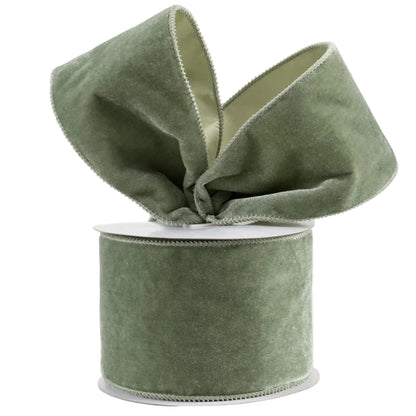 4 Inch By 10 Yard Sage Green Deluxe Velvet With Satin Backing Ribbon