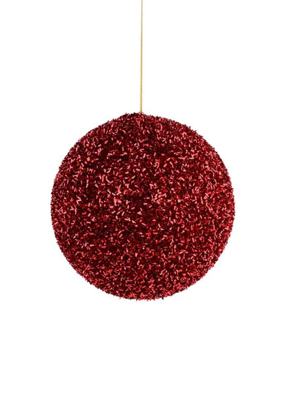 6 Inch Red Foil Glitter Ball Ornament