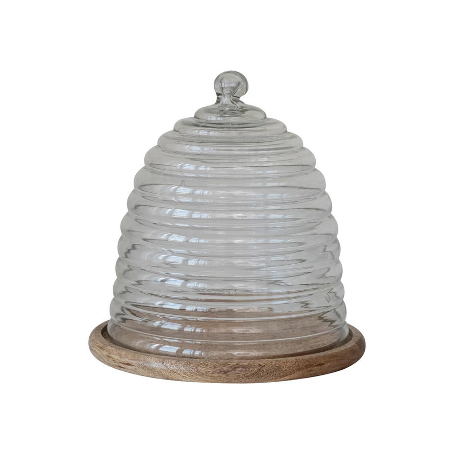 Beehive Glass Cloches With Wood Trays Two Styles