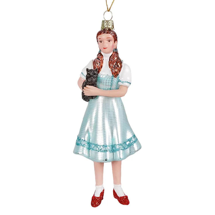 5.5 Inch Girl With Red Sparkly Shoes And Puppy Glass Ornament