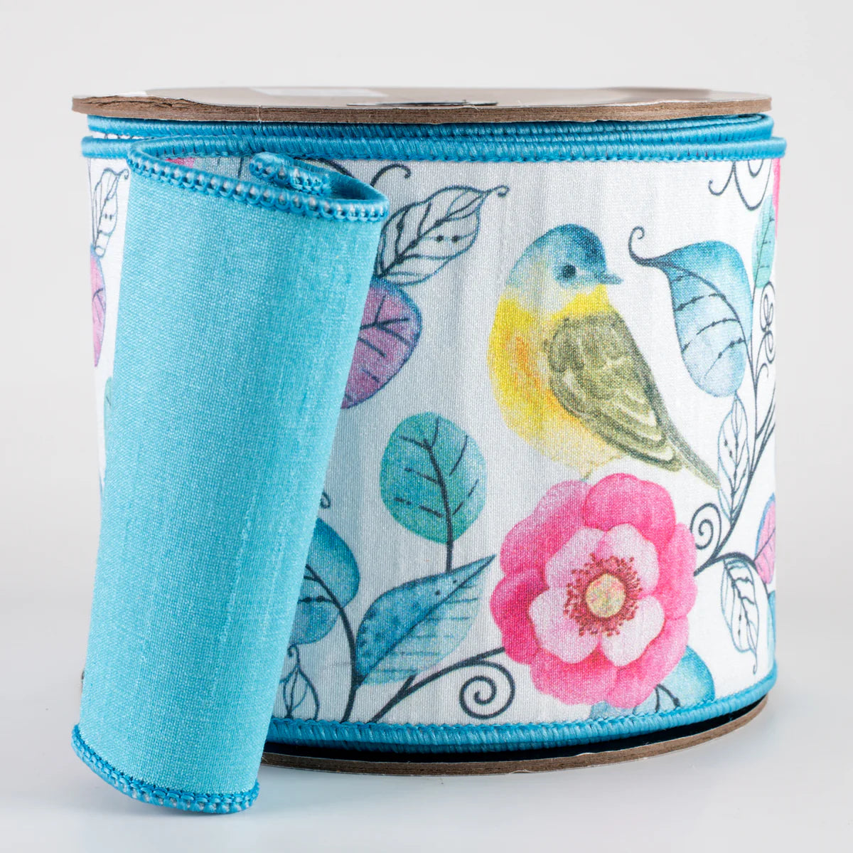 D. Stevens 4 Inch By 10 Yard Spring Floral And Birds Dupioni Ribbon