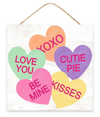 10 Inch Candy Hearts Wood Sign