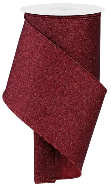 4 Inch By 10 Yard Burgundy Fine Glitter On Royal Ribbon