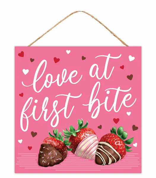 10 Inch Love At First Bite Strawberry Wood Sign