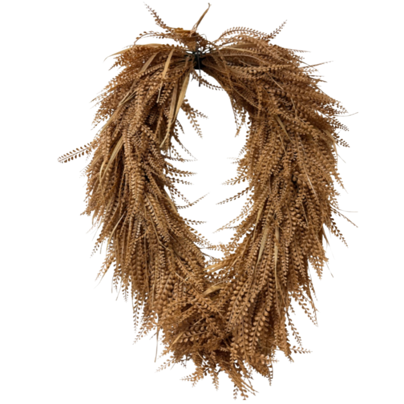 34 Inch Oval Beige Mixed Blade Bead Grass Wreath